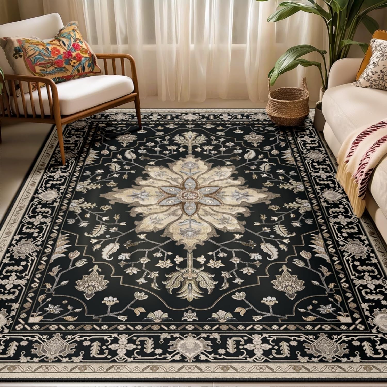 Washable Non-Slip Area Rugs 5ftx7ft for Living Room & Bedroom