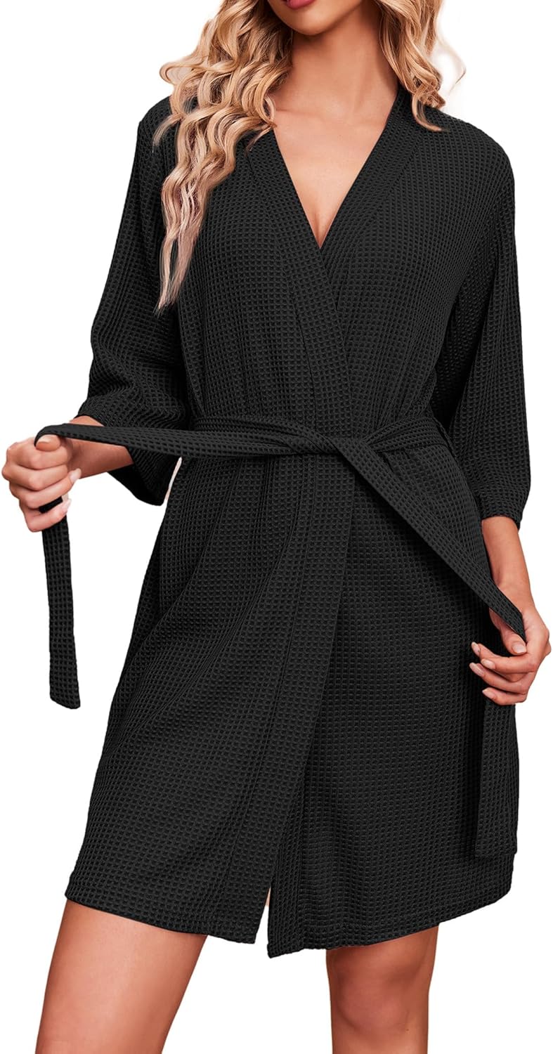 Ekouaer Waffle Knit Bathrobe for Women - Soft Lightweight Comfort