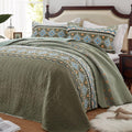 Twin Size Quilt Set Olive Green Bohemian Bedspread Coverlet