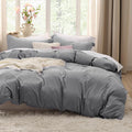Bedsure Grey Duvet Cover Queen Size - Soft Washed 3-Piece Set