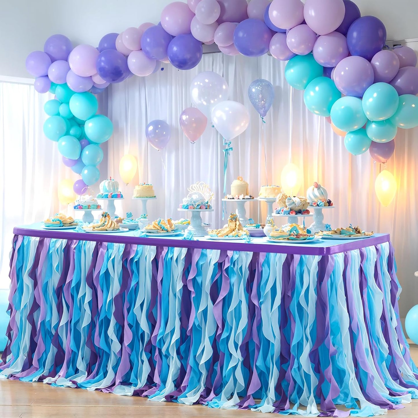 Partisky Mermaid Tulle Tutu Ruffle Table Skirt for Parties