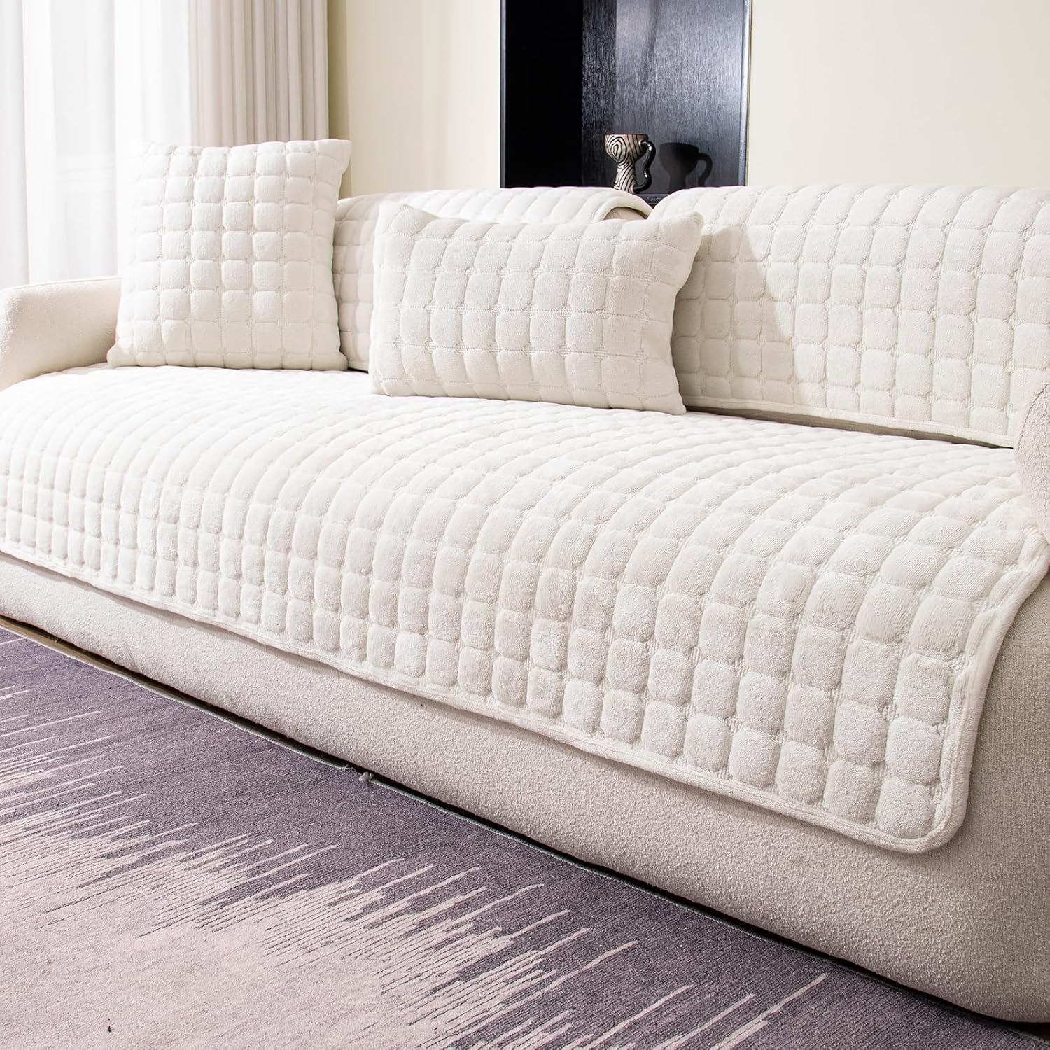 Velvet Couch Cover for 3 Cushion Sofa, Washable & Anti-Slip