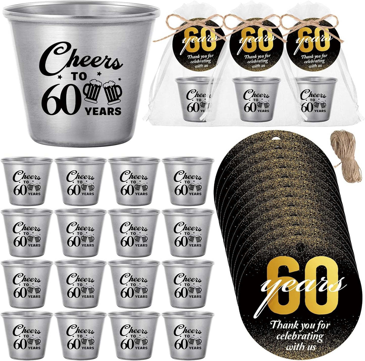 Cheers to 60 Years Stainless Steel Shot Glasses Party Favors