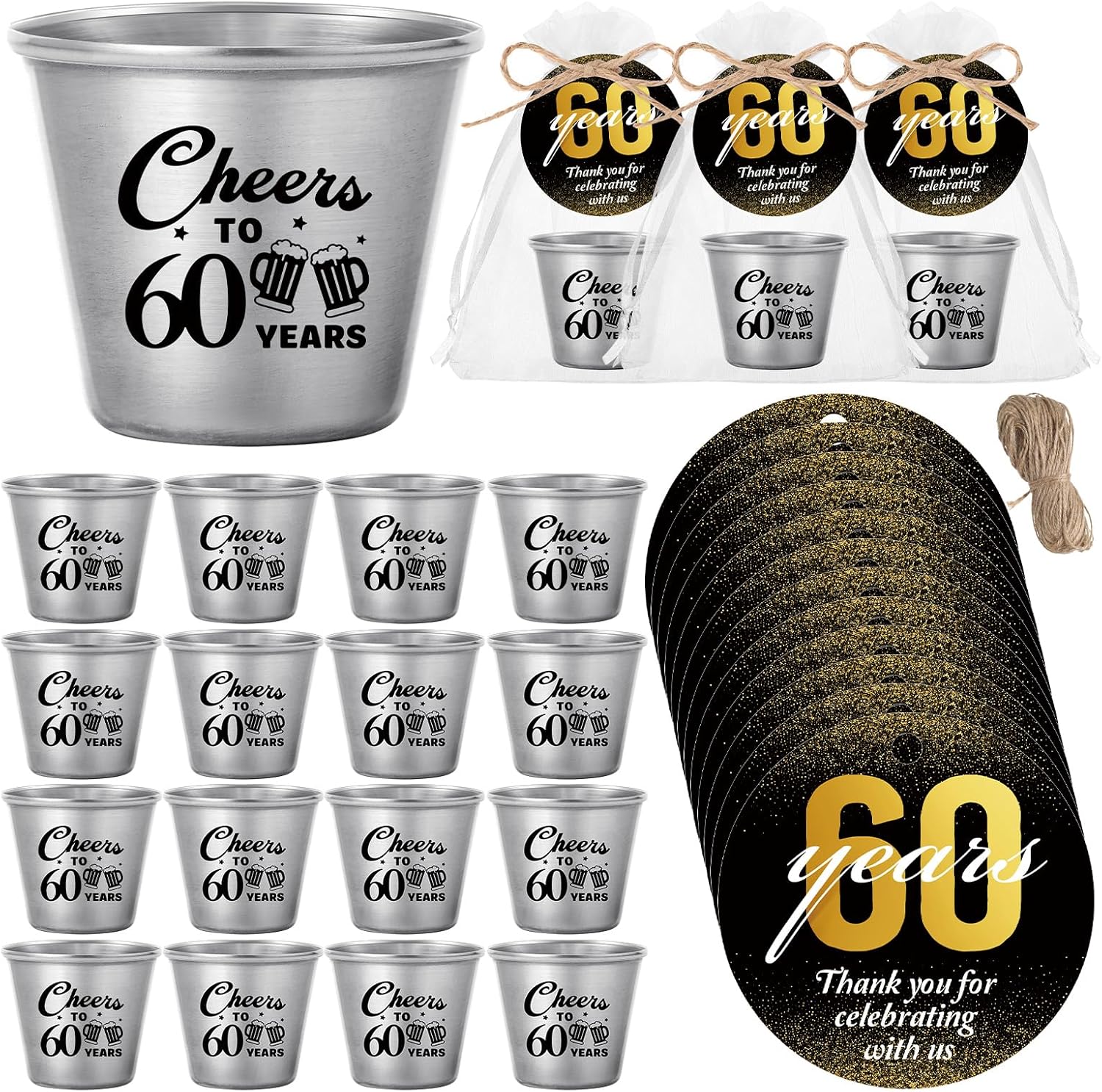 Cheers to 60 Years Stainless Steel Shot Glasses Party Favors