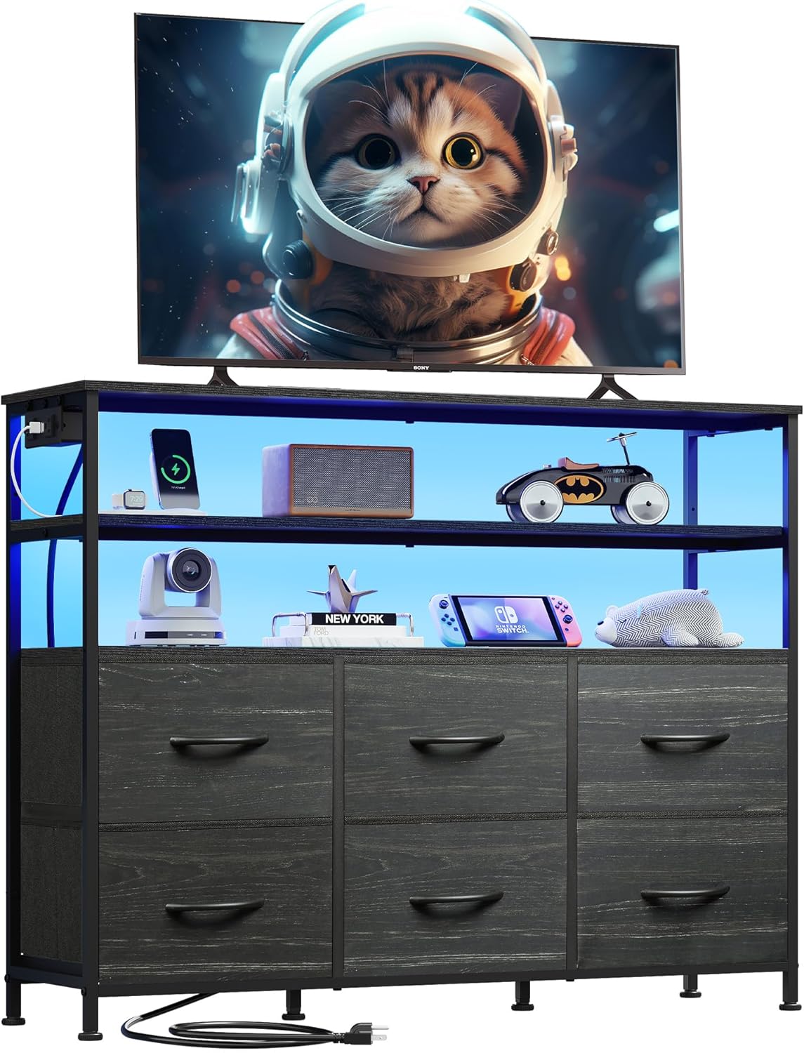 WLIVE Black TV Stand with LED Lights for 40-45 inch TVs