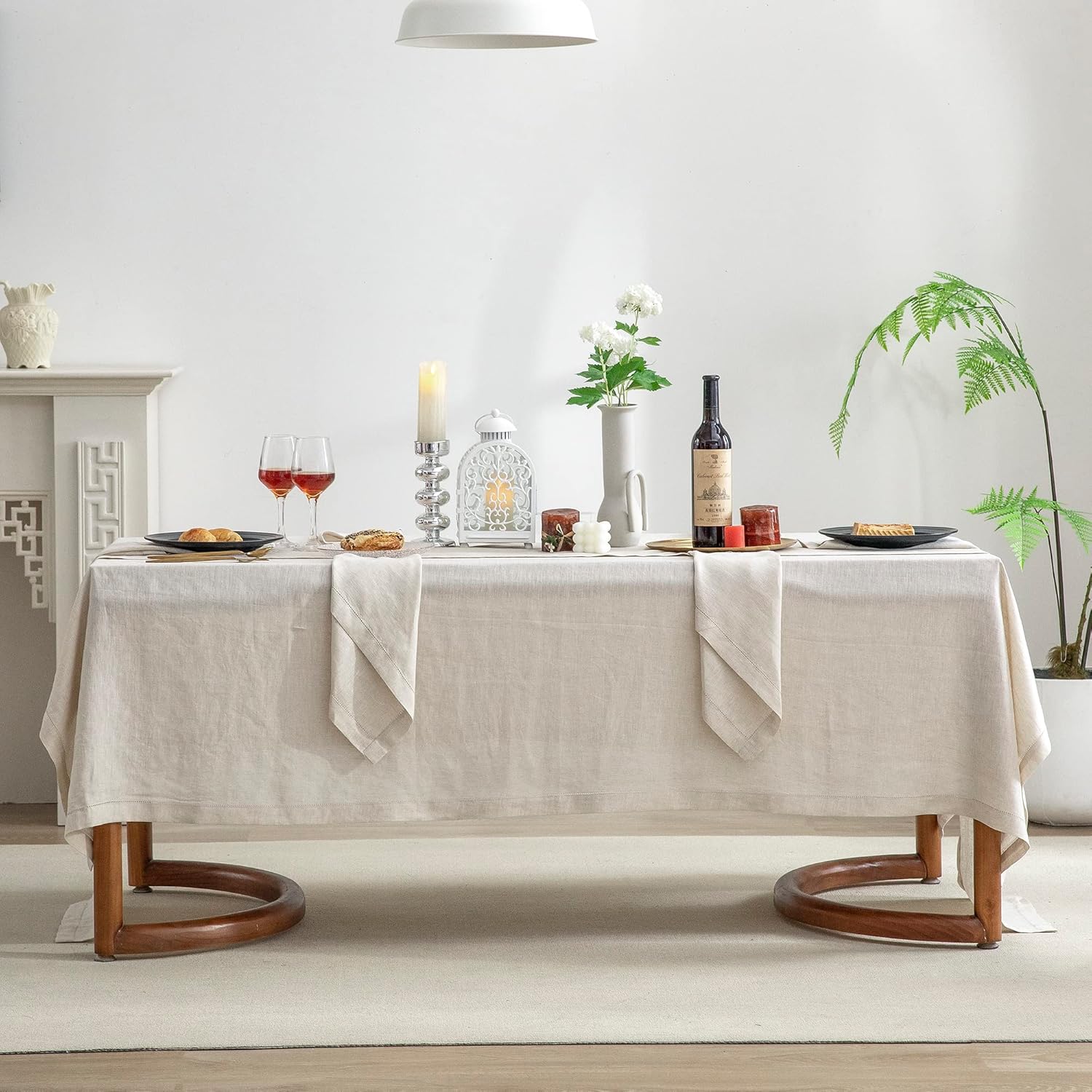 EVERLY Pure Linen Hemstitch Tablecloth for Elegant Dining