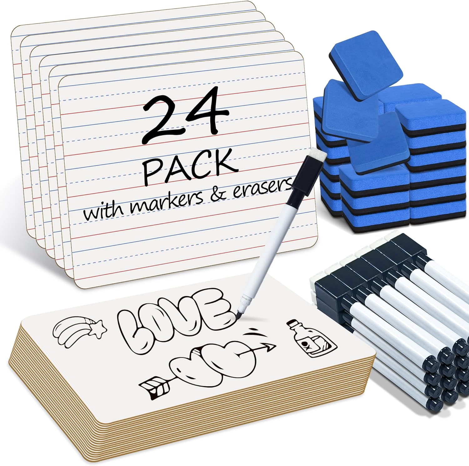 24-Pack Mini Double-Sided Whiteboards for Kids & Teachers
