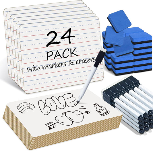 24-Pack Mini Double-Sided Whiteboards for Kids & Teachers