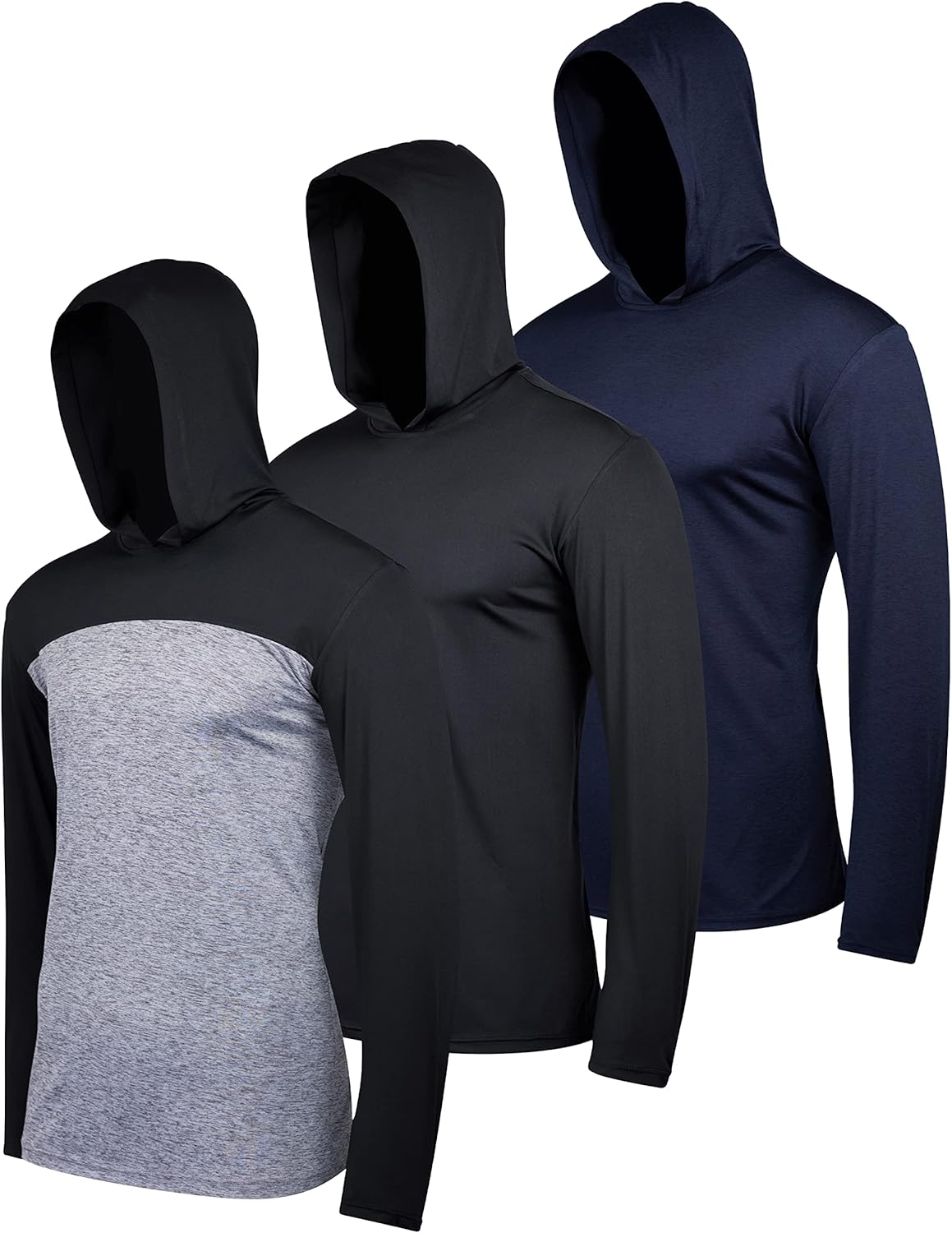 Men's Dry Fit Wicking Long Sleeve Fishing Hoodie Pullover 3 Pack