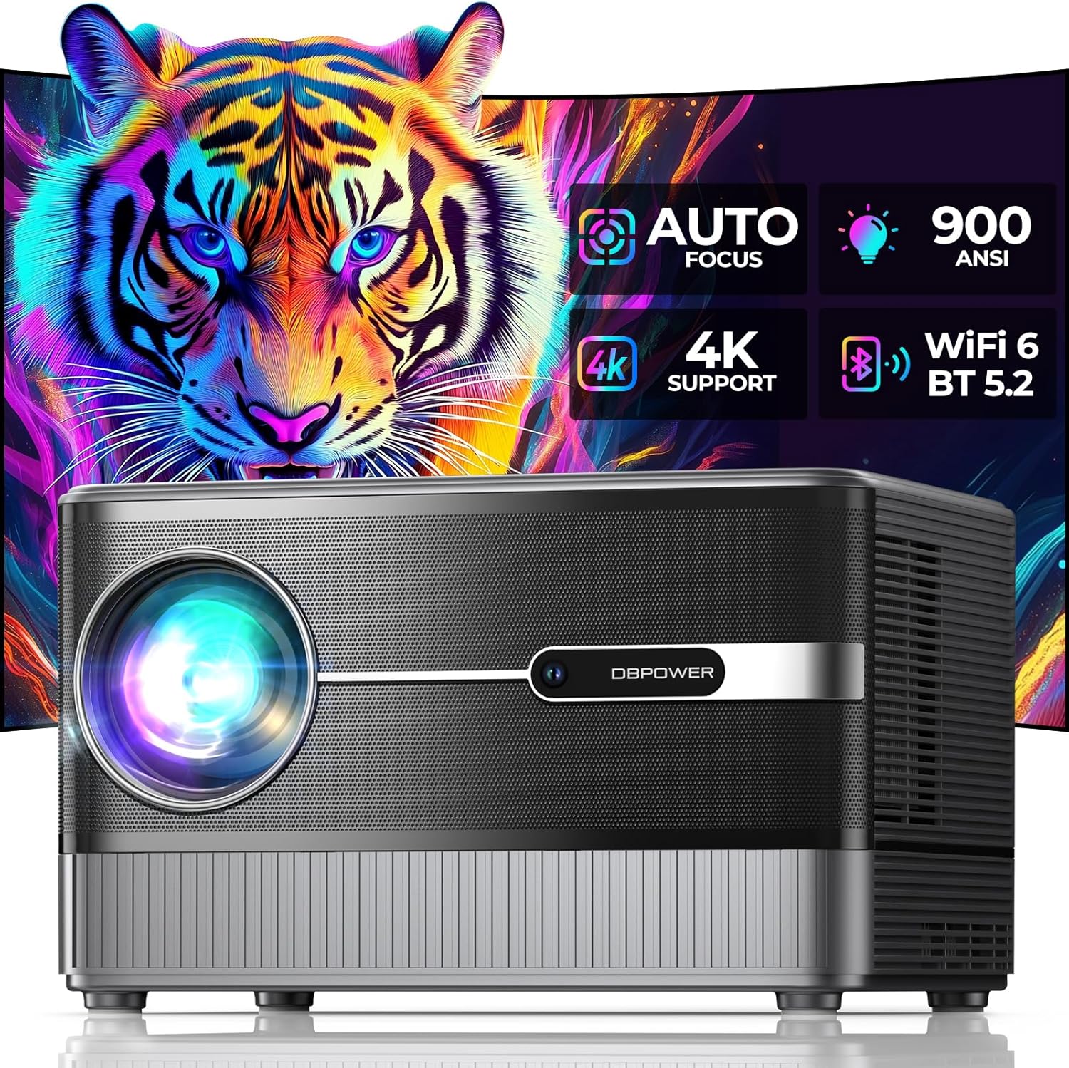 DBPOWER 4K Outdoor Projector: Auto Focus, WiFi 6, Bluetooth