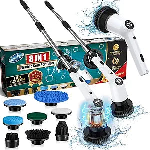 Electric Spin Scrubber with LED Display and 8 Brush Heads