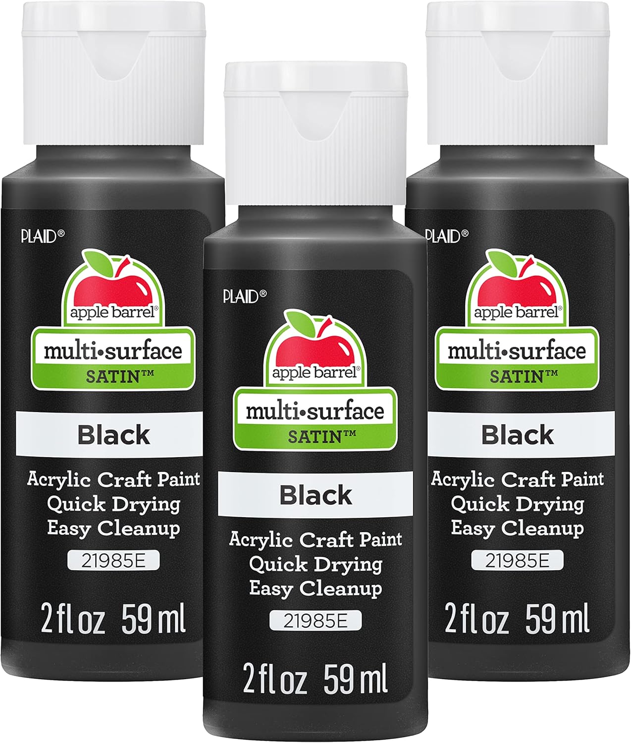 Apple Barrel Black Acrylic Paint, Pack of 3 - 2oz