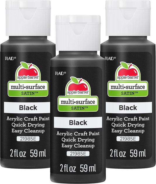 Apple Barrel Black Acrylic Paint, Pack of 3 - 2oz