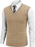 COOFANDY Men's Sweater Vest Cable Knitted V Neck Slim Fit