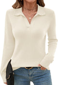 Romanstii Women's Knitted Collared Sweater V-Neck Polo - Cozy Fit 2023