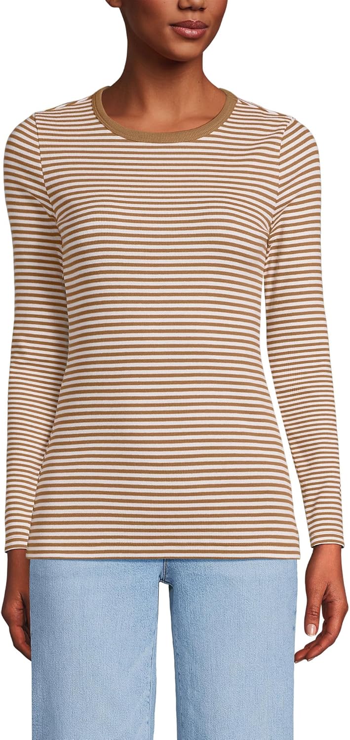 Lands' End Women's Cotton Rib Knit T-Shirt for Everyday Comfort
