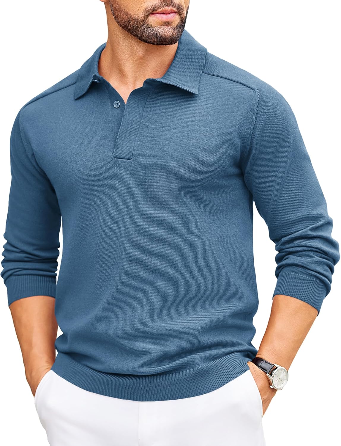 COOFANDY Mens Knit Polo Sweater for Stylish Comfort and Versatility