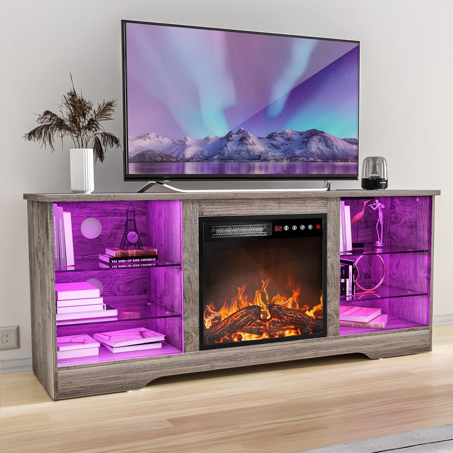 Modern Fireplace TV Stand with 18 inch Electric Fireplace