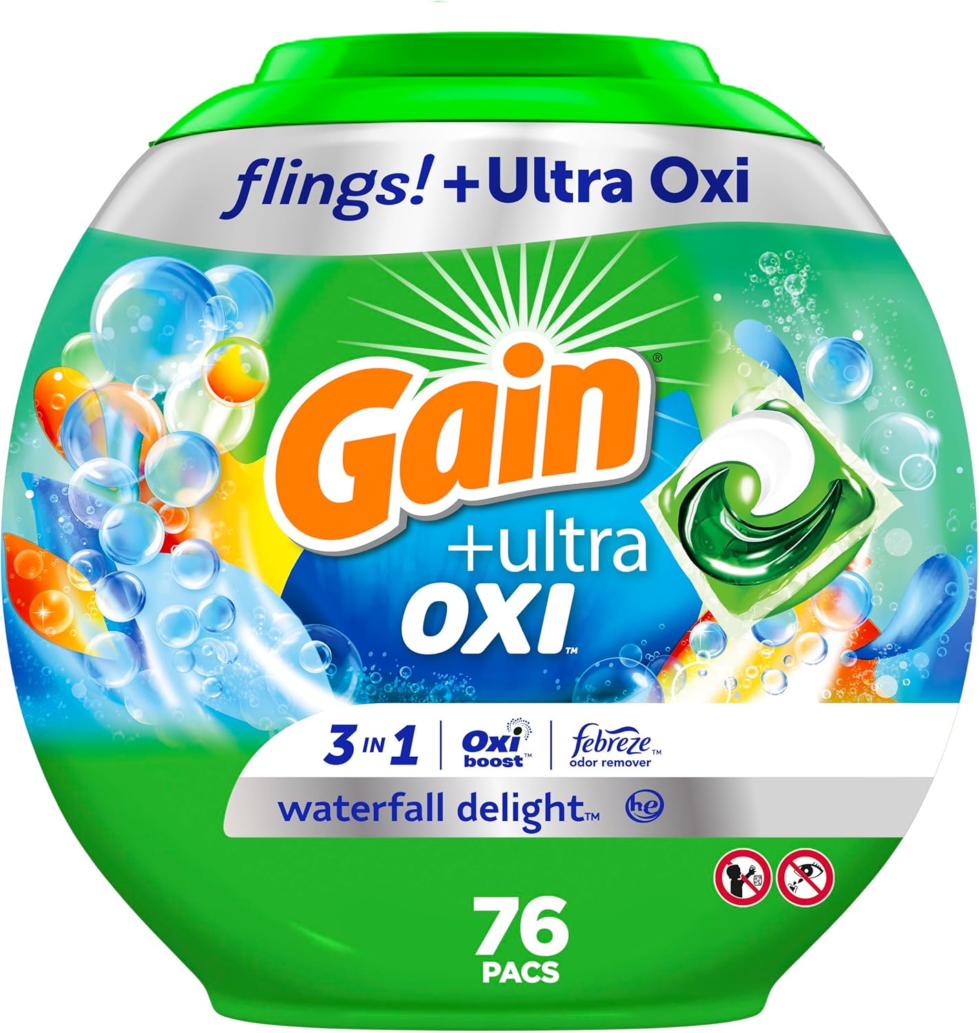 76-Count Gain Flings Ultra Oxi Pacs - Waterfall Delight
