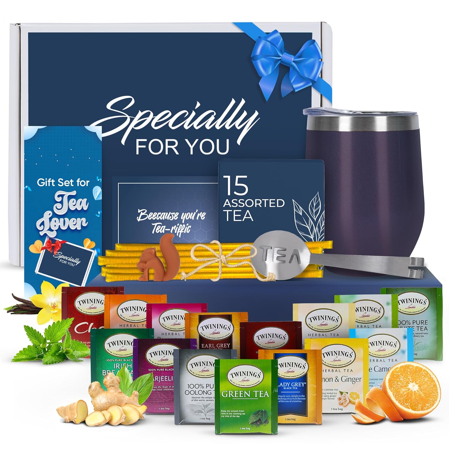 Tea Gifts for Women - Unique Sampler Gift Basket with Tumbler