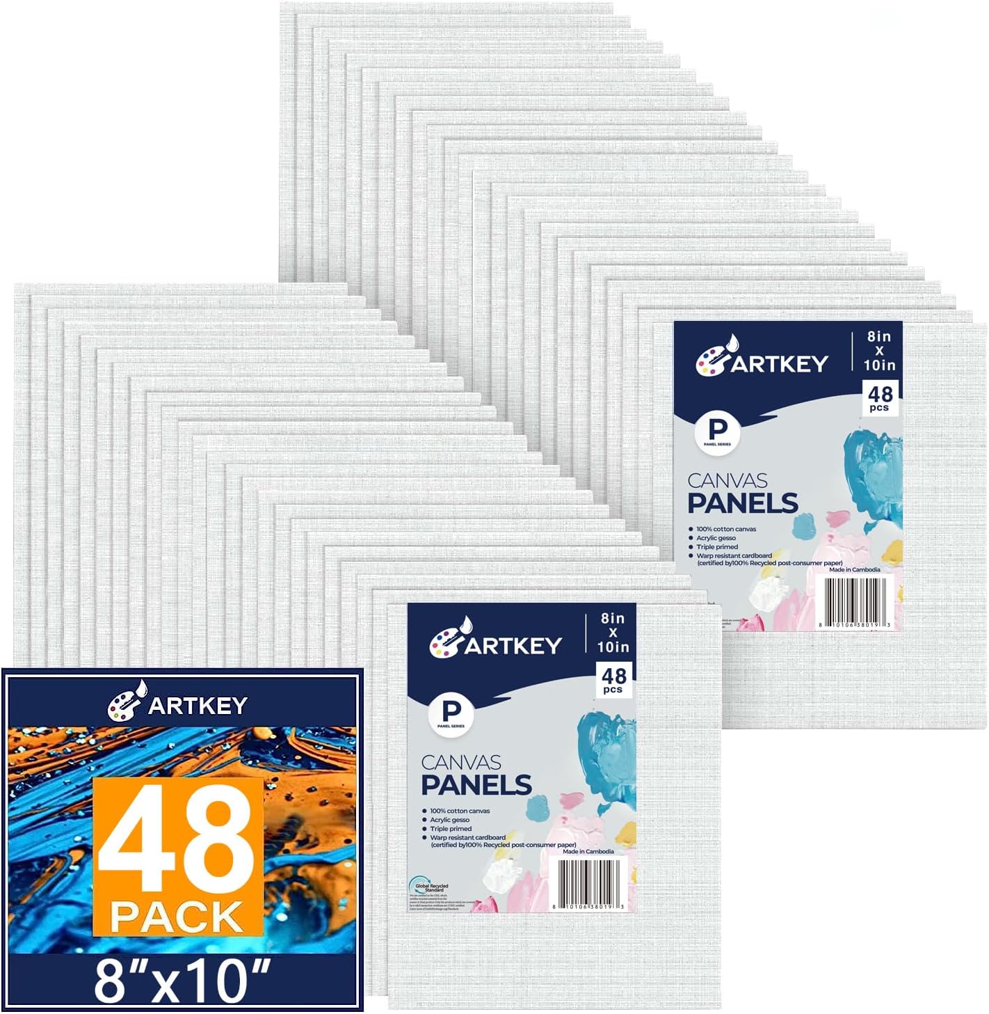 Artkey 8x10 Inch Canvas Boards for Painting - 48-Pack Set