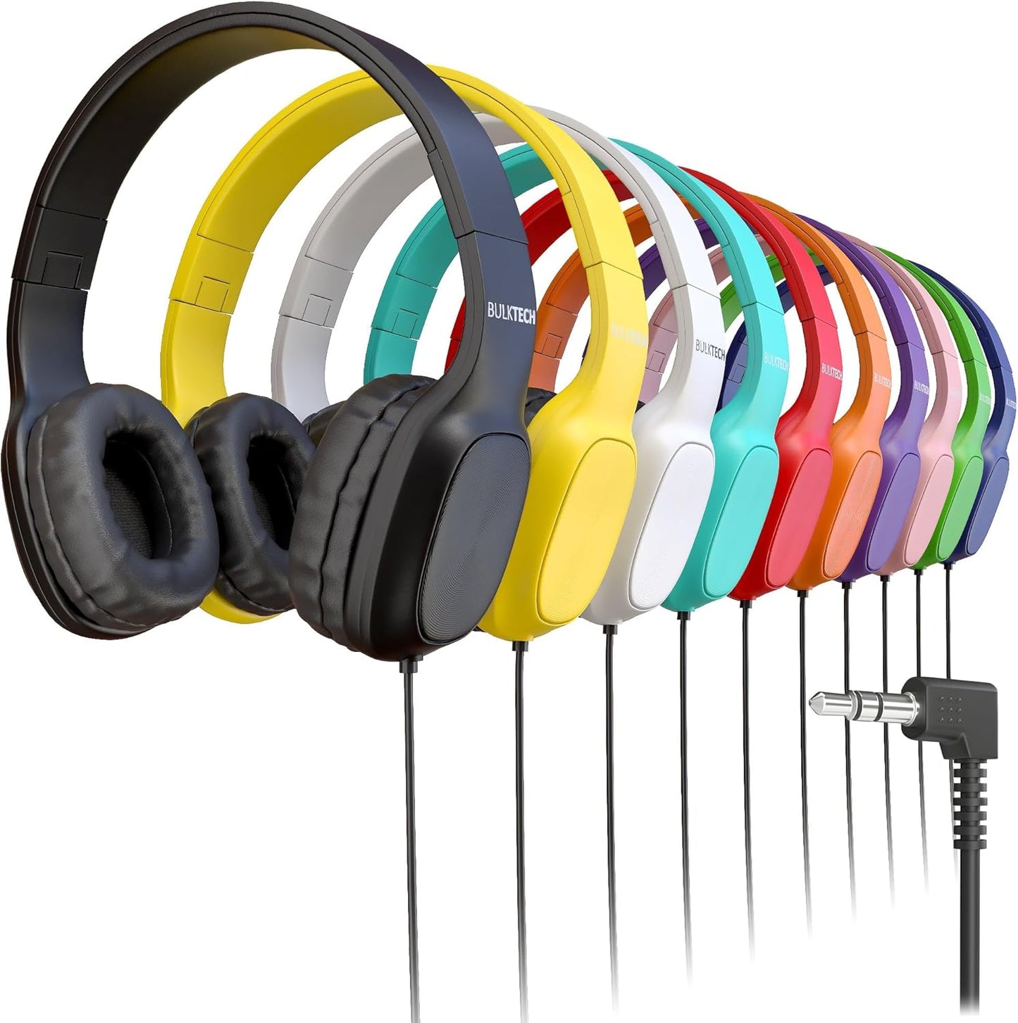 100 Pack Bulk Wired On-Ear Leather Headphones for All Devices