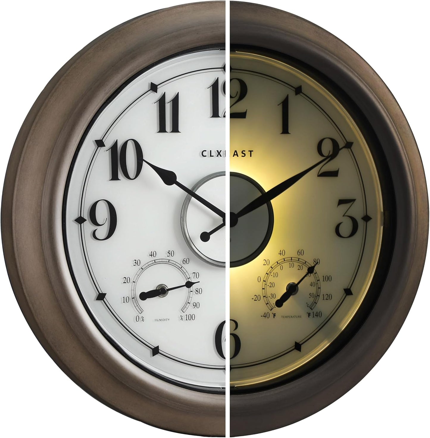 CLXEAST 18 Inch Waterproof Outdoor Clock with Smart Sensor