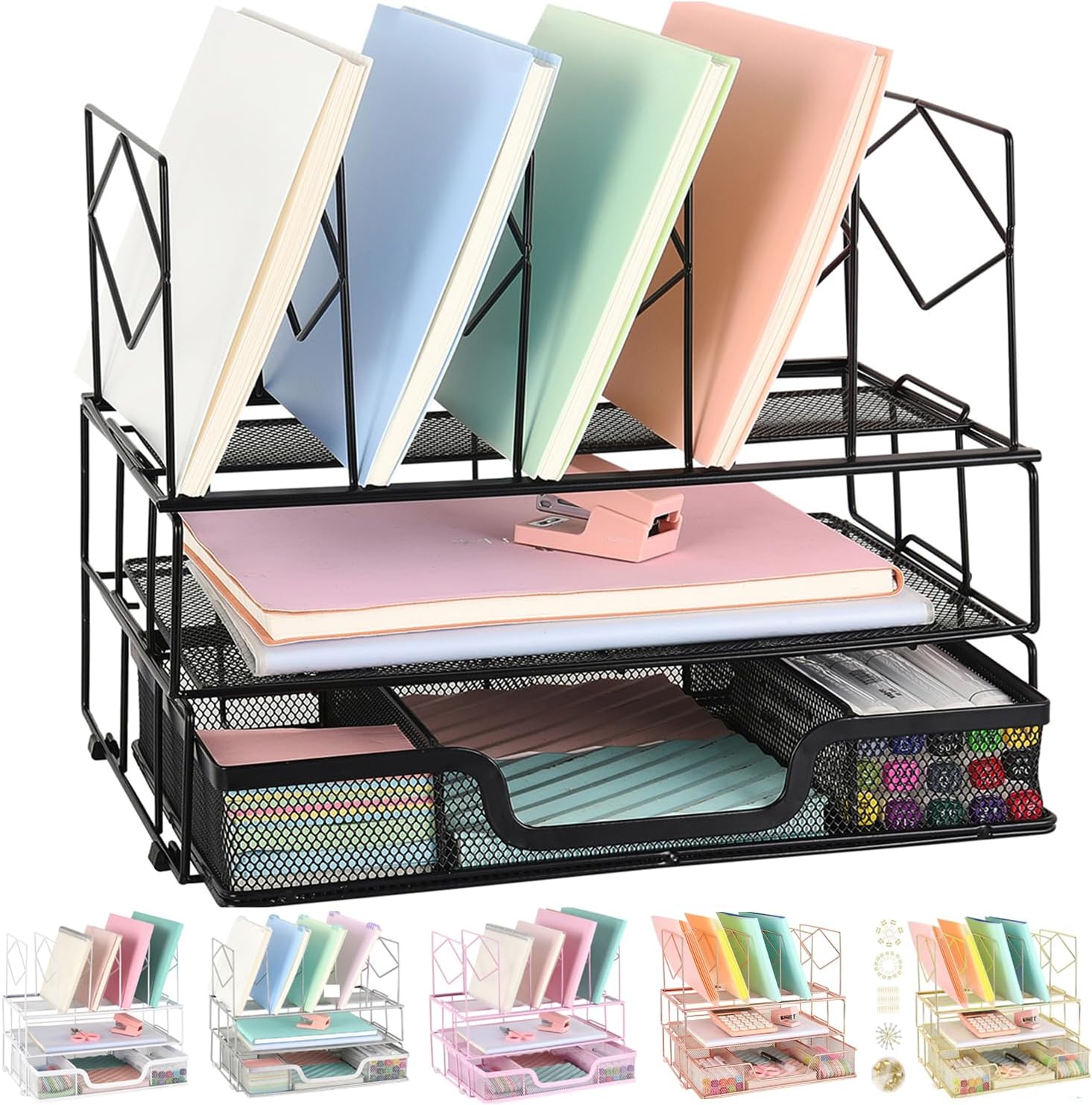 Youbetia Black Desk Organizer with Double Tray