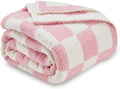 CozeCube Checkered Blanket Ultra Soft Pink and White Throw - Cozy Knit