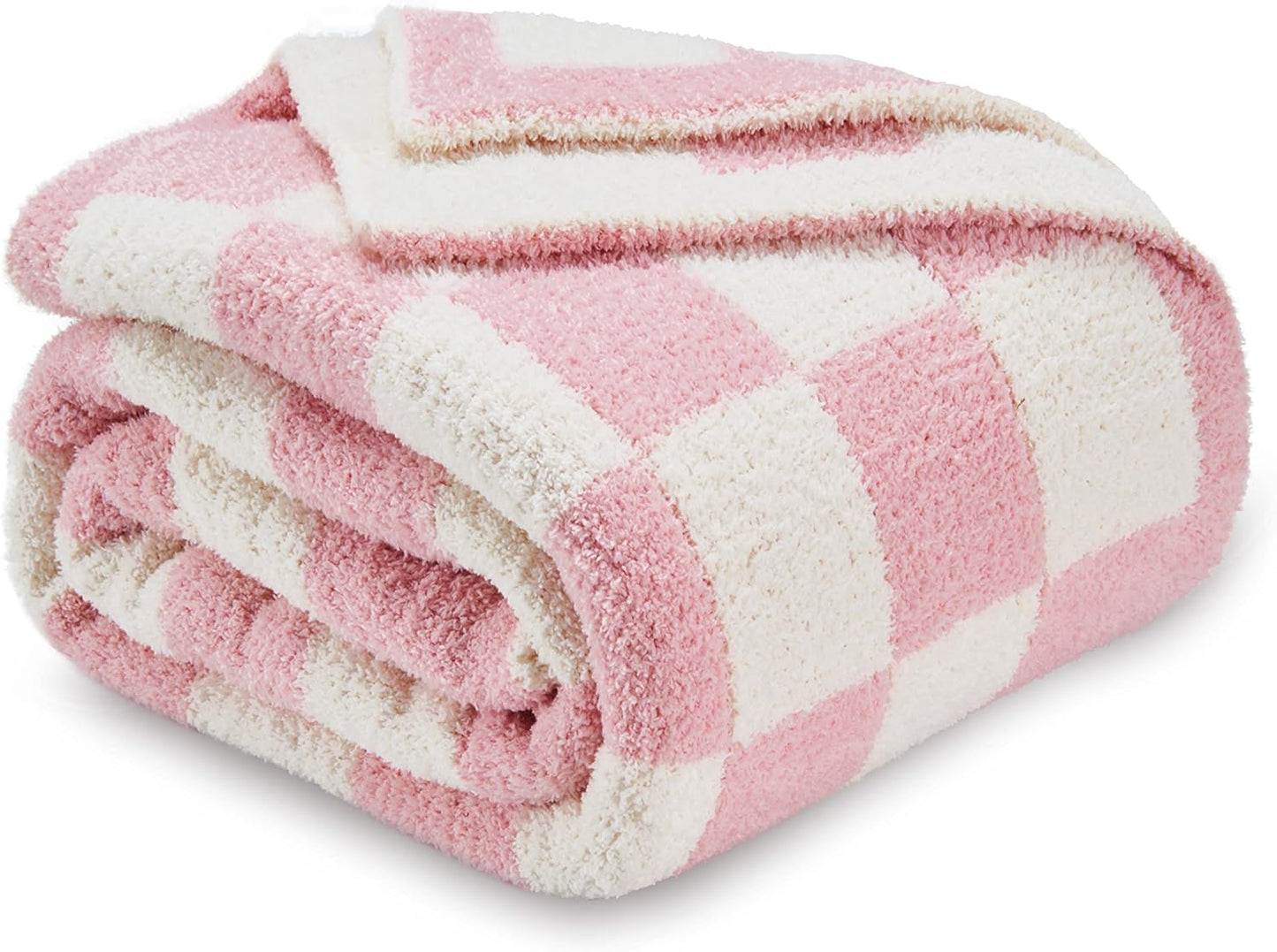 CozeCube Checkered Blanket - Ultra Soft Cozy Pink and White Throw