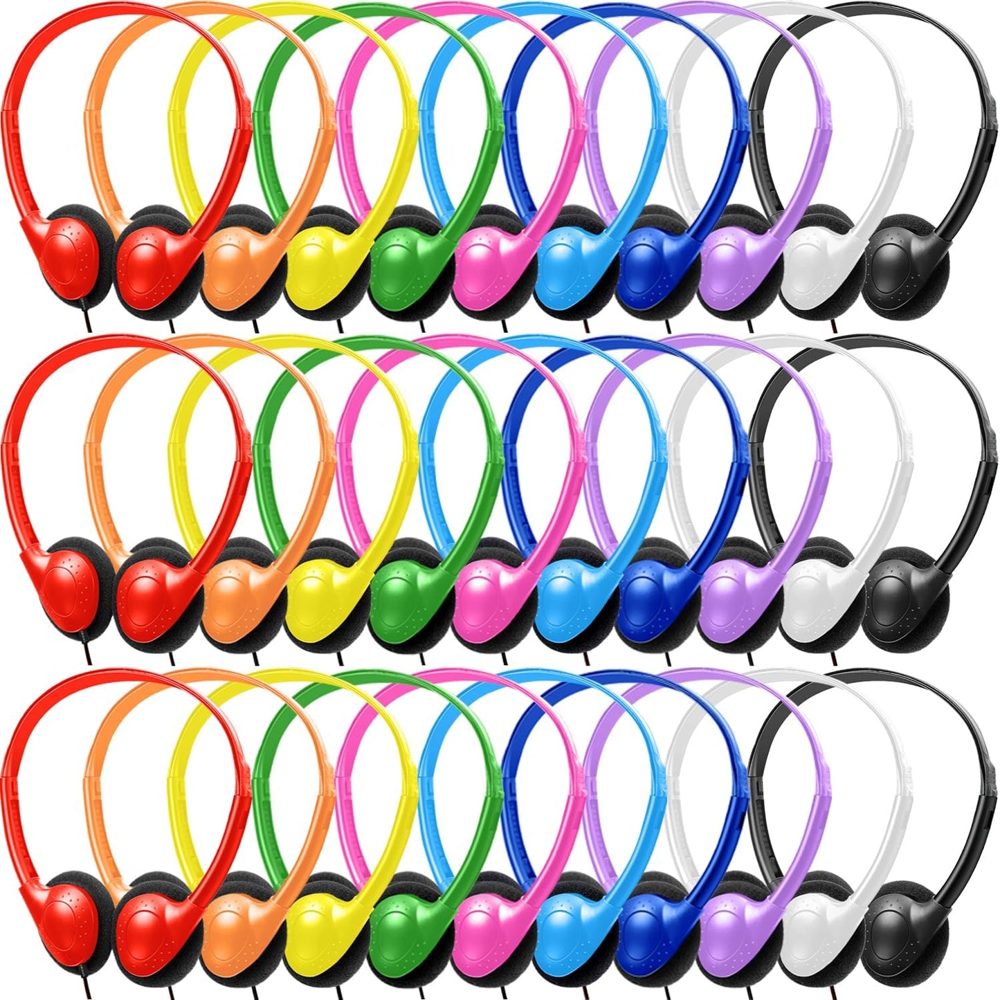 Bulk Headphones for Kids Classroom - 100 Pack Multi Color Set