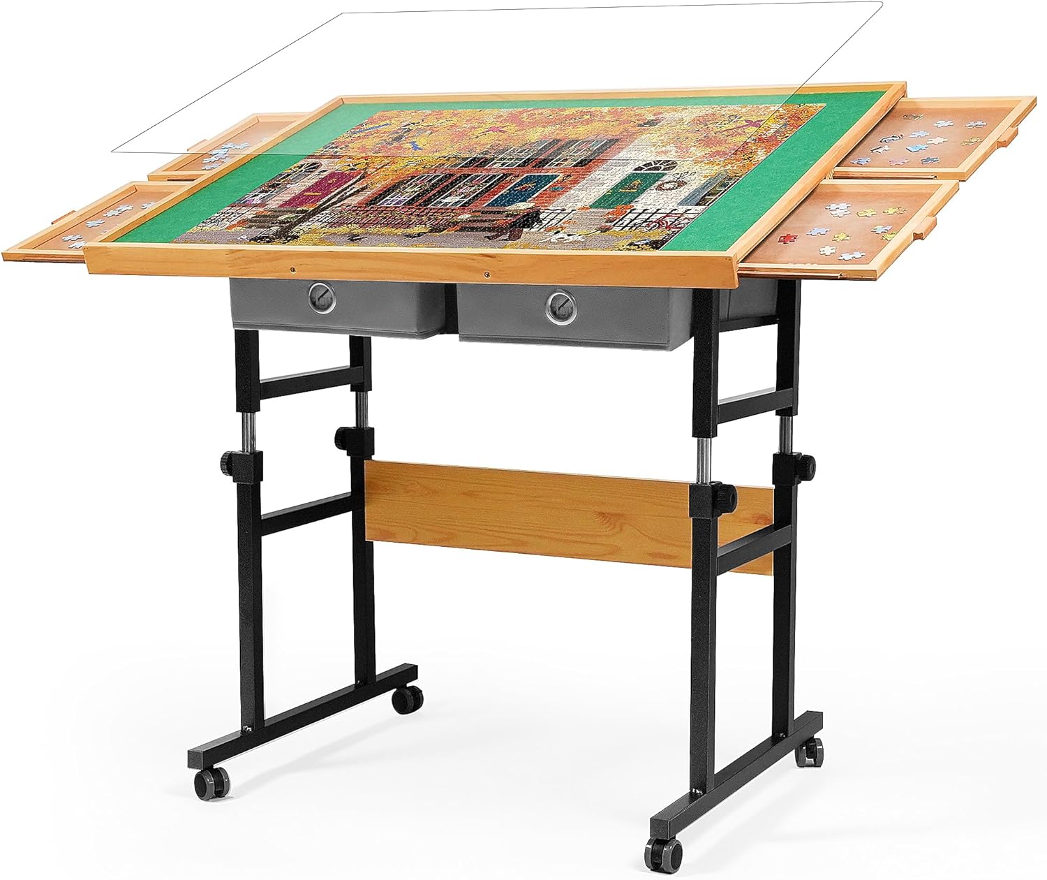 1500 Pieces Puzzle Table with Wheels and Adjustable Height