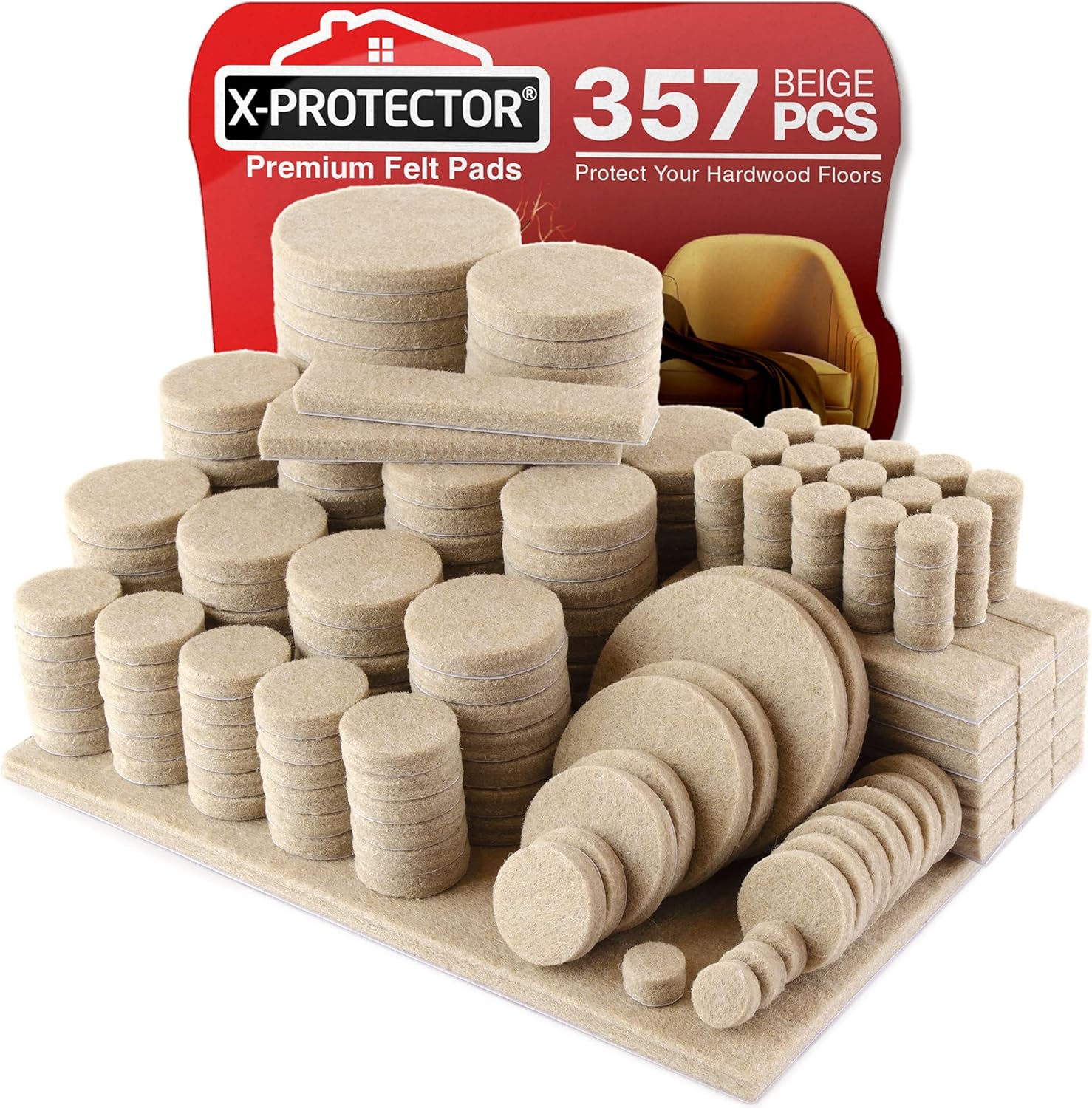 357-pc Beige Felt Furniture Pads - Floor Protector Variety for All Surfaces