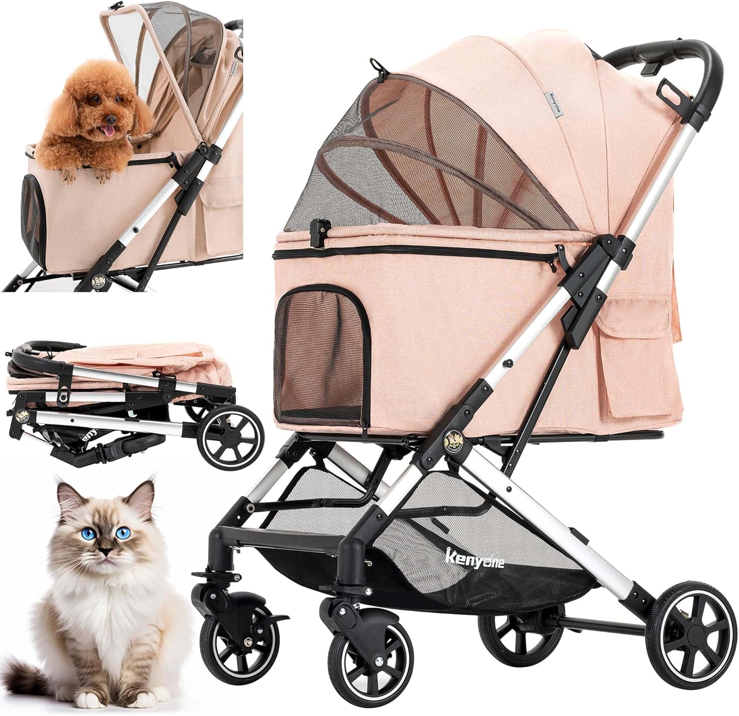 Kenyone Medium Dog Stroller for Pets Up to 55lbs, Lightweight