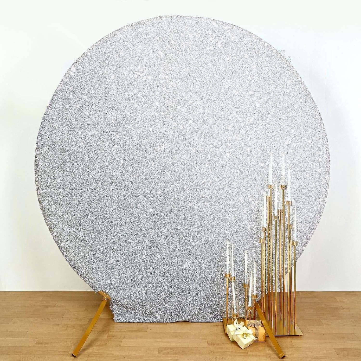 7.5ft Silver Spandex Fit Round Wedding Arch Backdrop Cover
