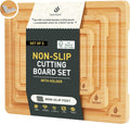 Bamboo Cutting Board Set with Non Slip Feet and Holder - Durable Prep