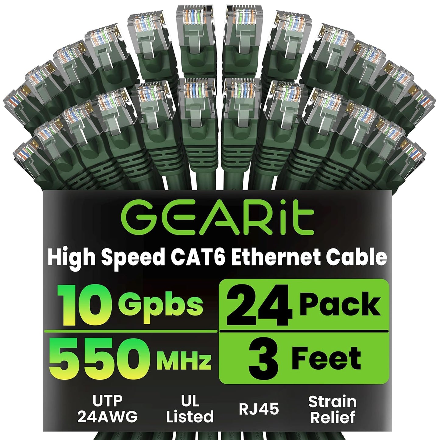 GearIT Cat 6 Ethernet Cable 24-Pack for High-Speed Networking