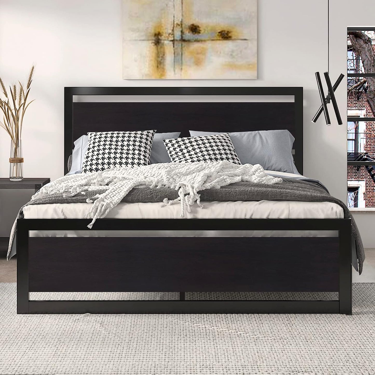 SHA CERLIN Full Size Bed Frame with Modern Headboard Design