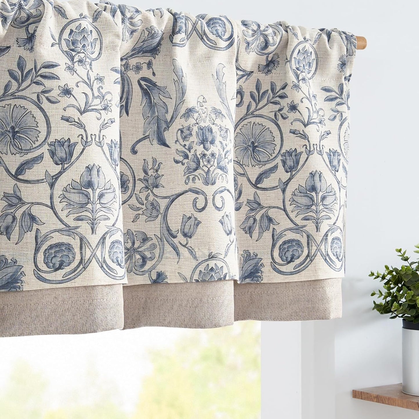 Linen Valance Kitchen Curtain Pack of 2 for Vintage Home Decor