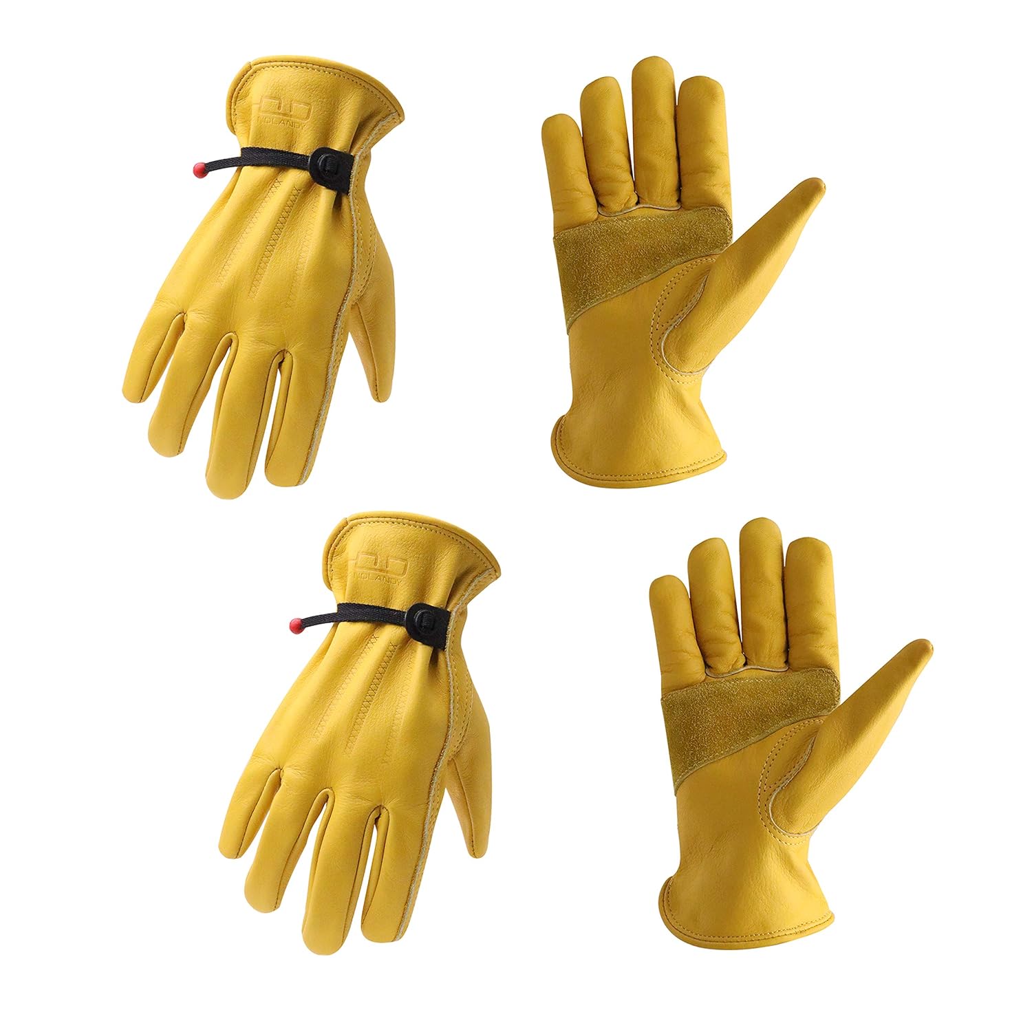 HLDD HANDLANDY Cowhide Work Gloves - Reinforced Palm, Adjustable Wrist