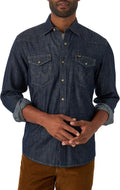 Wrangler Men's Iconic Denim Snap Shirt for Men - Classic Fit
