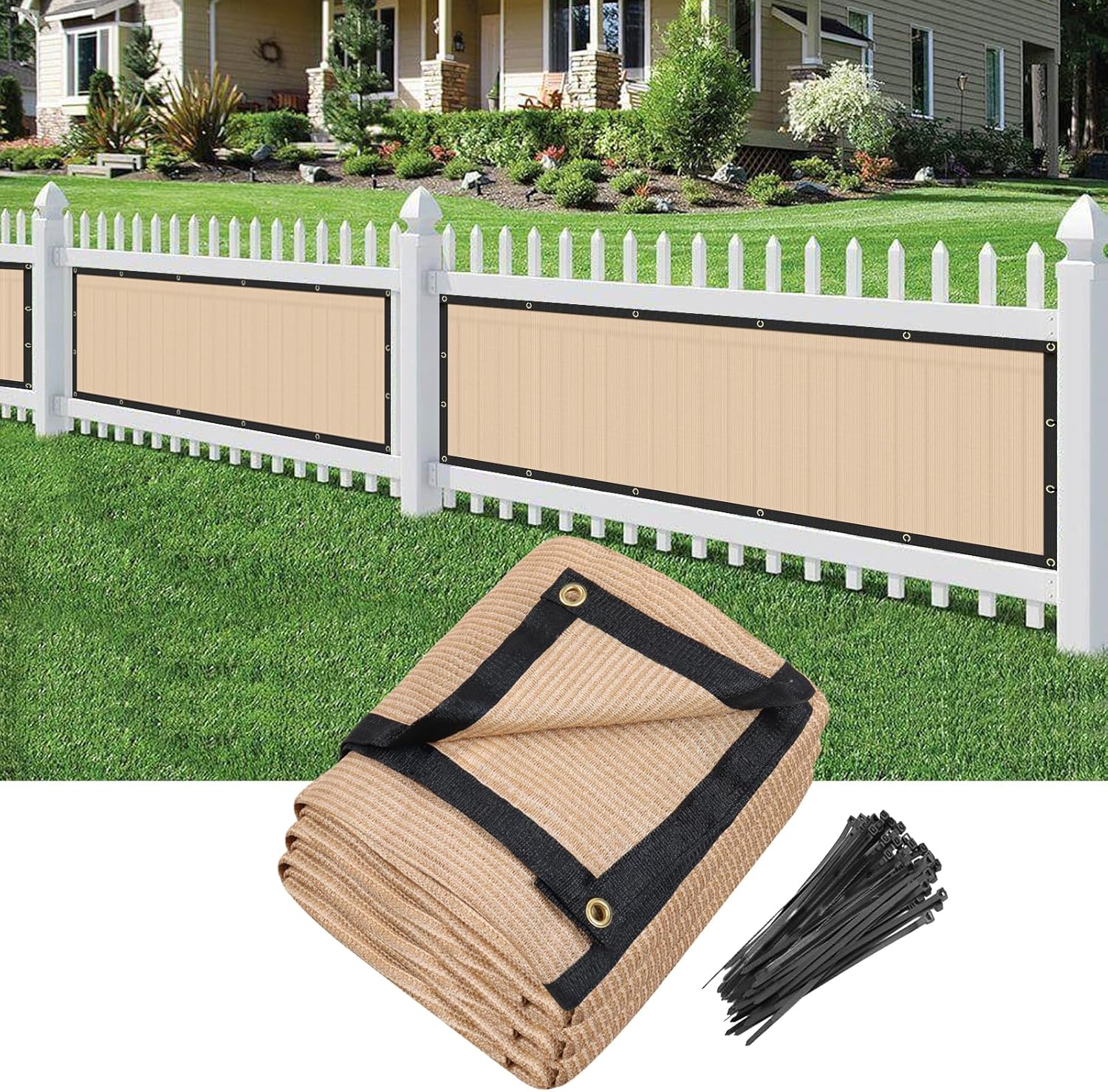 Heyroll 3'x16' Privacy Fence Screen, 160 GSM Shade Cloth, Sand