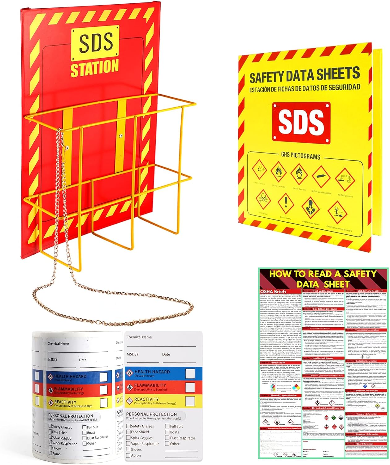 Heavy Duty 3 Inch SDS Binder and Wall Station for Safety