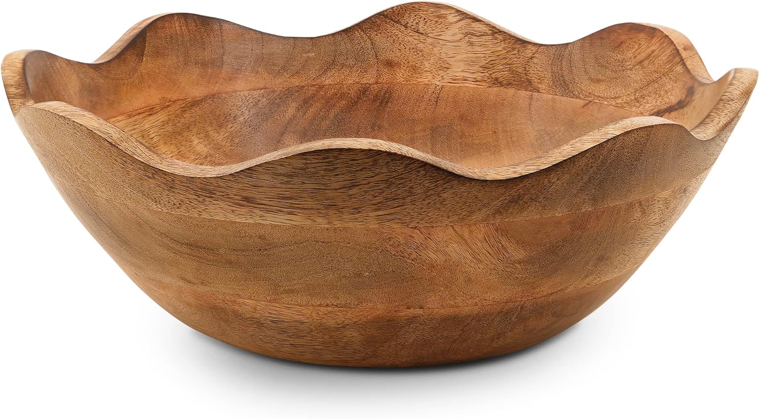 Large Wooden Scalloped Bowl for Rustic Kitchen Decor