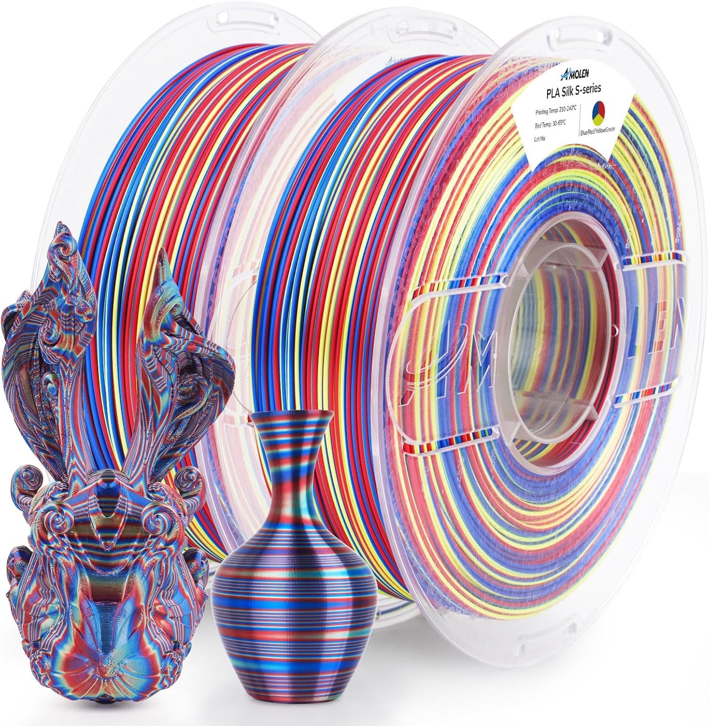 AMOLEN Silk PLA 3D Printer Filament Bundle for Vibrant Prints