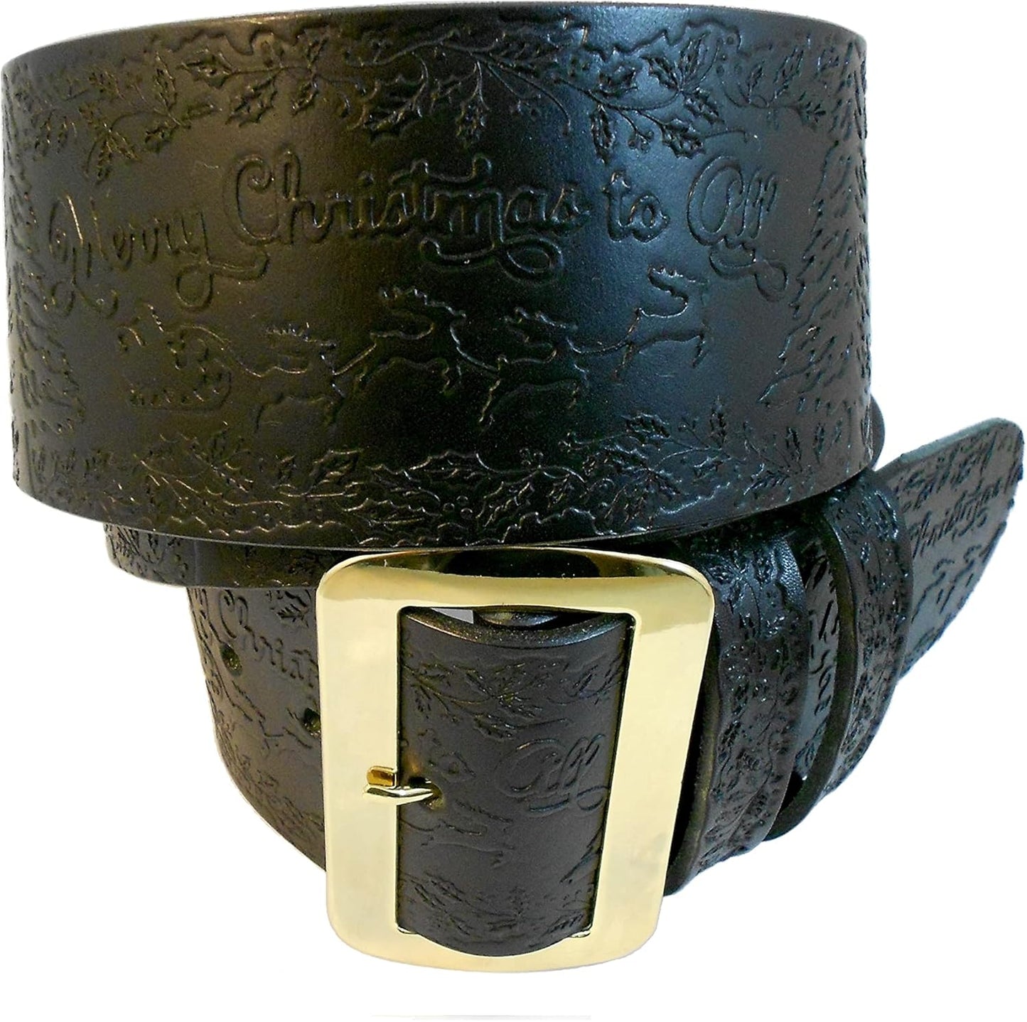 Genuine Tooled Leather Santa Claus Belt with Buckle - 6 Sizes