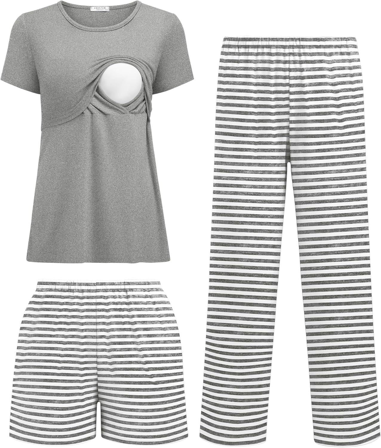 Ekouaer 3 Piece Postpartum Nursing Pajamas Set for Moms