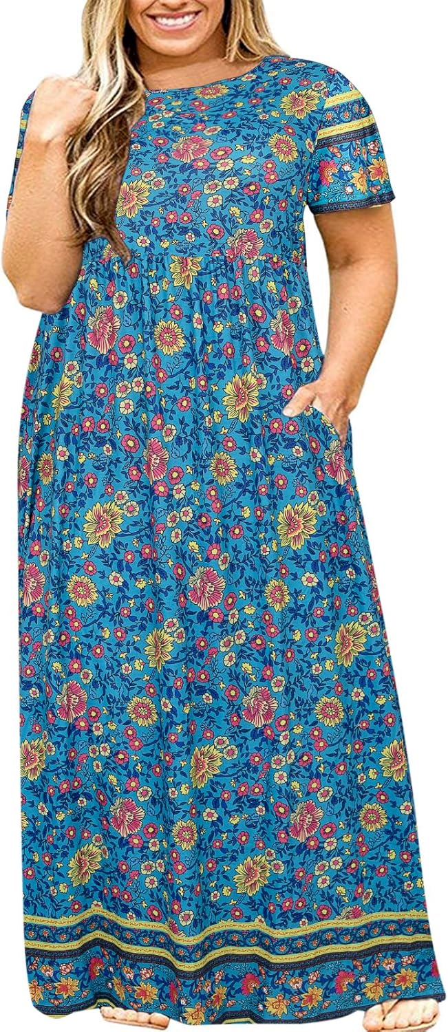 Kancystore Plus Size Maxi Dress with Pockets for Summer
