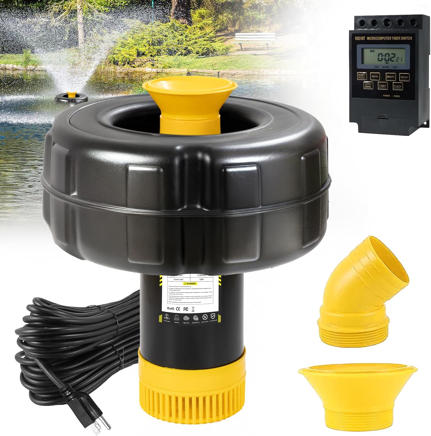 1HP Floating Aerator for Large Ponds & Lakes with Timer