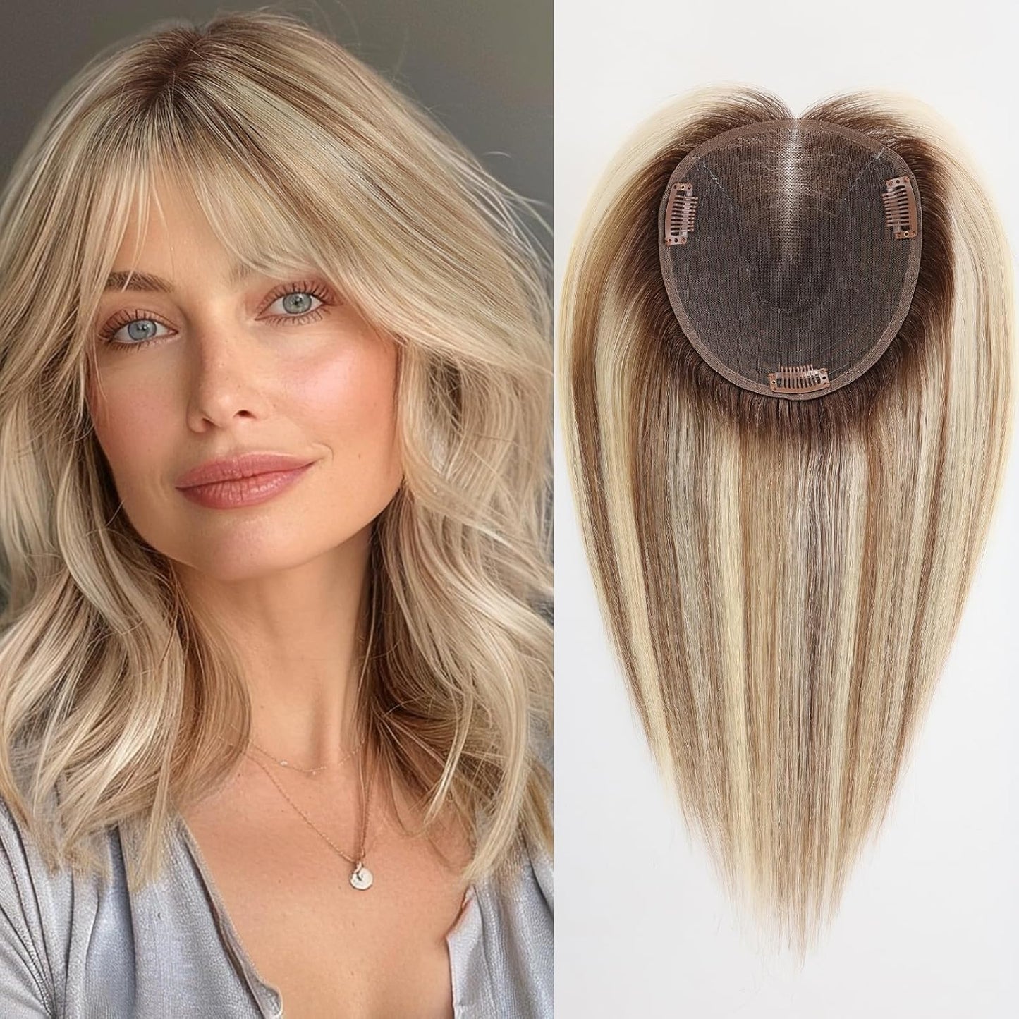 Large Swiss Base SilkHug 14 Inch Real Human Hair Toppers for Women